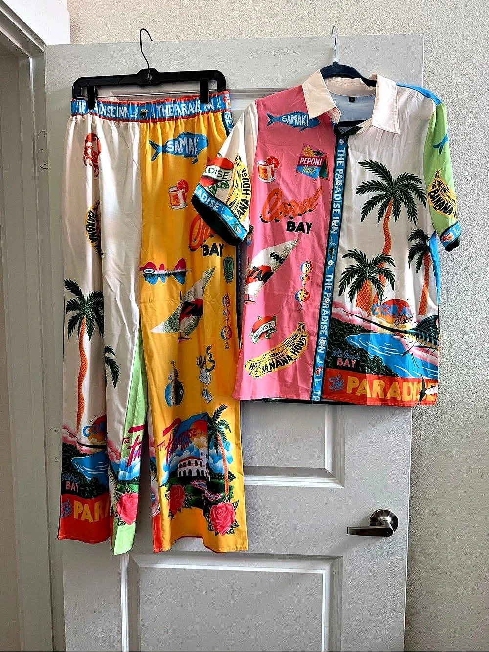 Tropical Print Matching Shirt & Pants Set Large